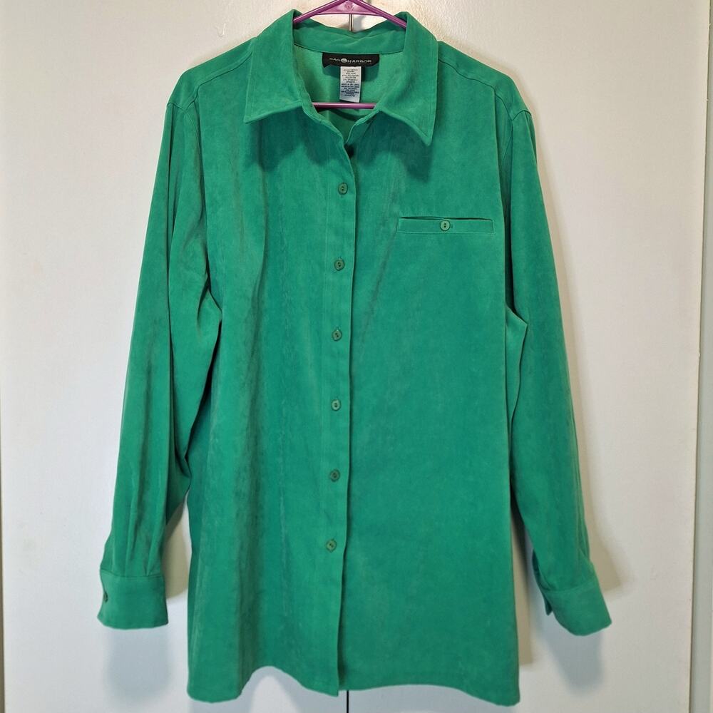 Sag Harbor Top Women 20W Green Faux Suede Moleskin Layering Shacket Shirt Blouse